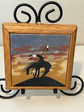 Vintage Southwestern Sunset Horse Rider Sand Painting Hidden Keys Box Wall Decor